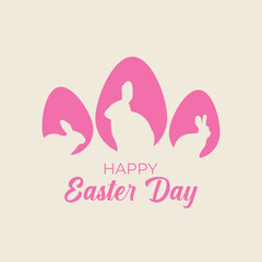 Happy Easter card with easter eggs and rabbit. Easter egg hunt. Vector decoration