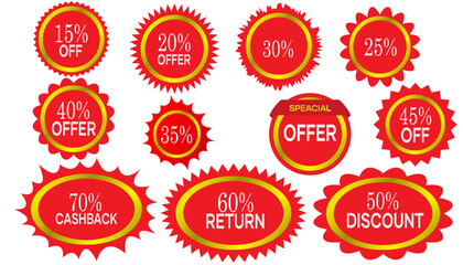 Set of circle red sticker & special offer shape design