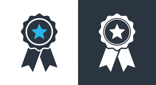 Award ribbon icon with star symbol for achievement and recognition excellence - Line and glyph solid icon and logo templete