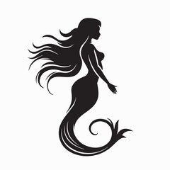 Fantasy Mermaid Silhouette Art Vector Isolated on White Background