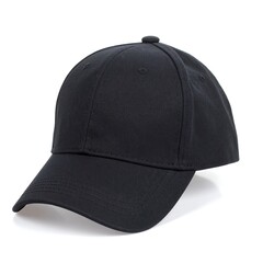 Plain black baseball cap on a white background