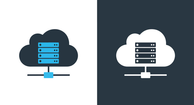Cloud storage server icon data network technology computing digital asset - Line and glyph solid icon and logo templete