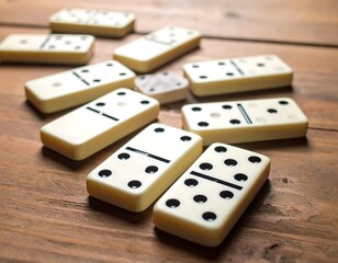 Close-up Shot of Dominoes on a Wooden Surface with Selective Focus