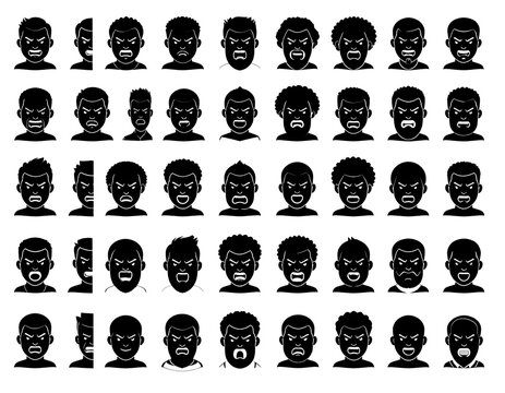 Row of bearded cartoon faces with varied moods mix