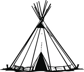 Minimalist line drawing of Native American tipi tent 2