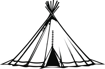 Minimalist line drawing of Native American tipi tent