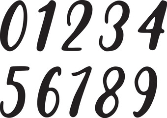 Elegant handwritten vector numbers 0-9 in calligraphy style. Perfect for logos, posters, invitations, typography, branding, and digital design projects