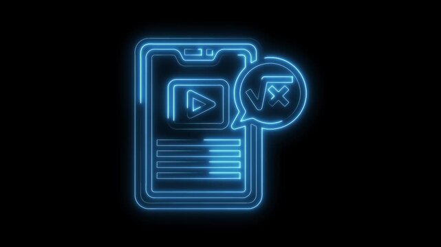 Smartphone app for math video tutorials with glowing blue neon icon animation