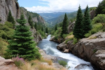 River rapids flowing through a Colorado mountain canyon