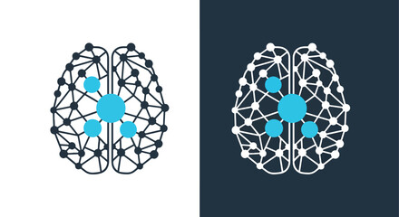 Abstract neural network brain icon digital connection concept art - Line and glyph solid icon and logo templete