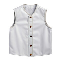 White sleeveless vest with brown buttons and grey trim garment clothing