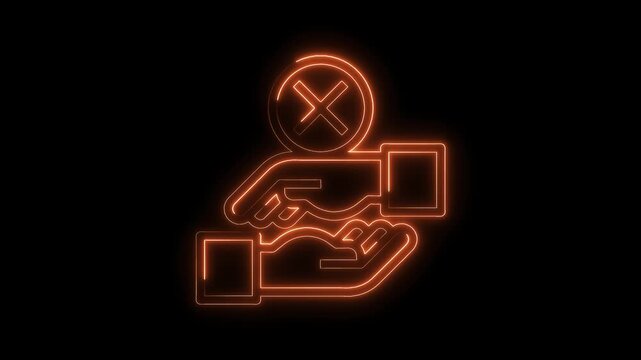 Rejected payment hand icon neon style finance error symbol animated