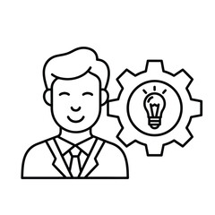 Business professional man icon with idea lightbulb gear symbol meaning innovation - Line and glyph solid icon and logo templete