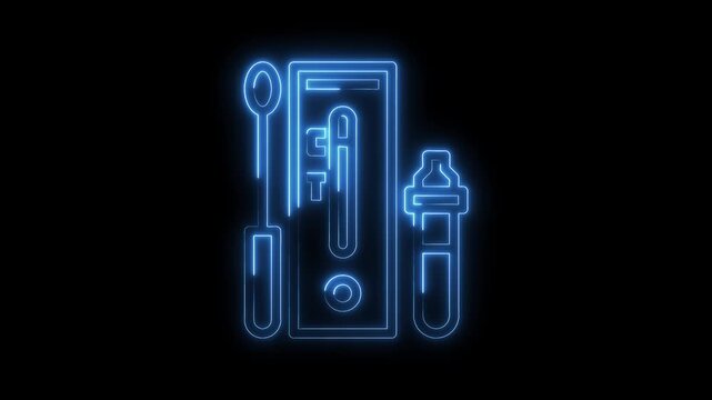Neon covid antigen rapid test line illustration with swab and test tube