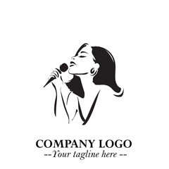 Black and White Woman Singing Logo Symbol in Minimalist Elegant Vector Design for Music and Performance