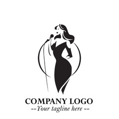 Black and White Woman Singing Logo Symbol in Minimalist Elegant Vector Design for Music and Performance