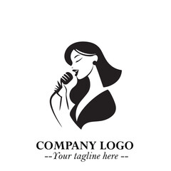 Black and White Woman Singing Logo Symbol in Minimalist Elegant Vector Design for Music and Performance