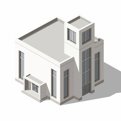 Fototapeta premium An isometric illustration of a modern, minimalist white building with clean lines, large windows, and a flat roof