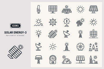 Solar Energy Icons Set Renewable Power Generation Technology White Background.