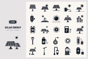 Clean Solar Energy Icons Representing Sustainable Power Generation Options White Background.