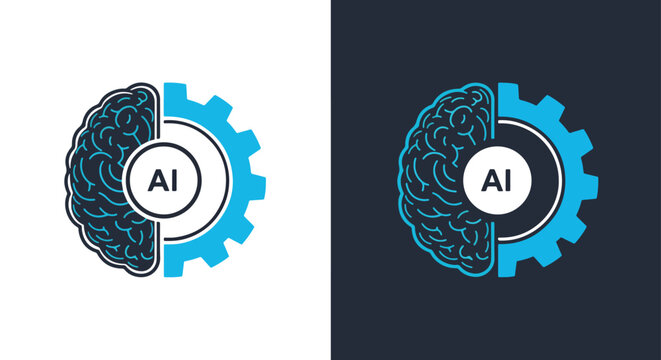 Abstract ai brain and gear icon symbolizing artificial intelligence and technology - Line and glyph solid icon and logo templete
