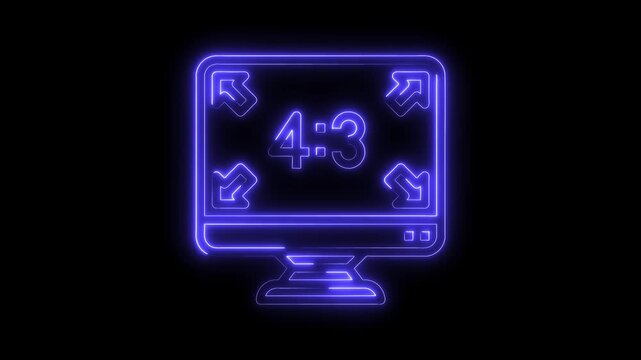 Neon monitor displaying 4 by 3 aspect ratio with arrows indicating fullscreen