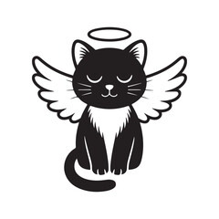 Cute Angel Cat with Wings and Halo Vector Illustration