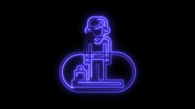 Neon style man with a bag on escalator icon animation for ui design