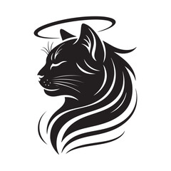 Elegant Cat Angel Silhouette with Halo Vector