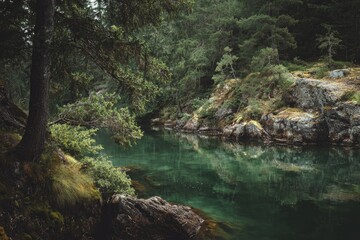 Fototapeta premium Serene forest river scene