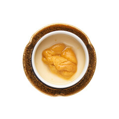 Japanese steamed eggs, Japanese egg custard with Sea urchin, isolated on white background with clipping path