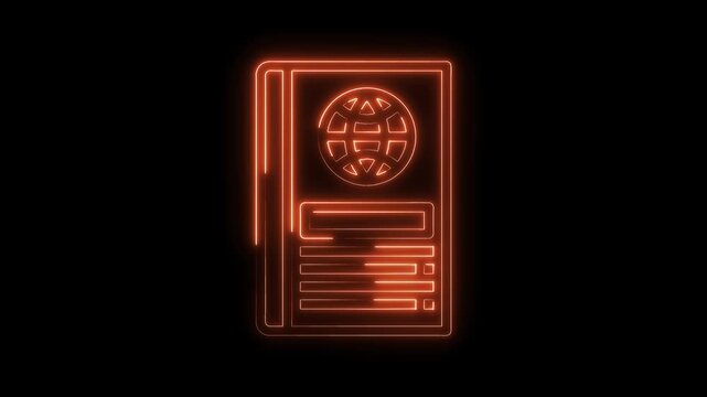 Glowing passport outline animation on black background for travel concept and international identity