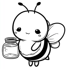 Obraz premium Cartoon bee holding honey jar isolated on white background