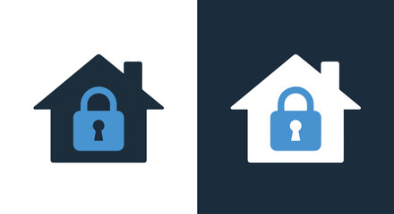 Secure home icon symbol representing house safety and digital security solutions - Line and glyph solid icon and logo templete