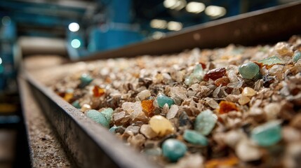 close-up of recycled materials being processed for reuse in solar technology, sustainable manufacturing concept