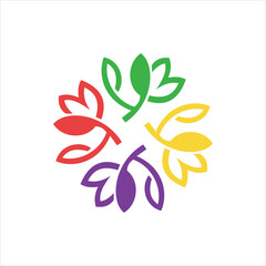 Obraz premium Abstract colorful leaf floral logo design with circular geometric decorative style