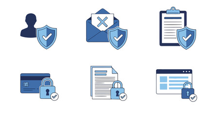 Secure data icons set protect personal information email documents financial records online - Line and glyph solid icon and logo templete