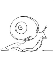 Minimalist one-line drawing of a snail gliding slowly across a plain surface