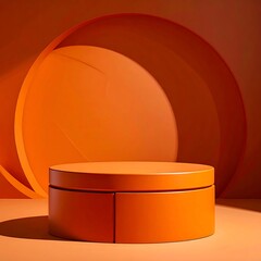 Minimalist orange pedestal, geometric background, studio lighting