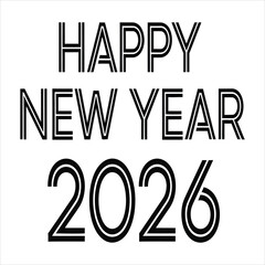 Happy New Year 2026 bold black text on white background celebration greeting 1