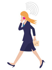 スマートフォンで仕事の打ち合わせをしているビジネスウーマン。