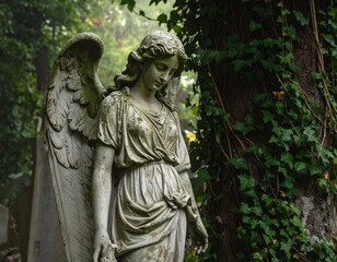 Fototapeta premium Statue of an angel in a forest 