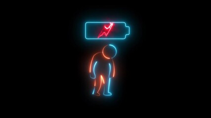 4K medical burnout concept video featuring a tired doctor and glowing low battery icon. Perfect for topics on stress, fatigue, and mental health awareness among healthcare professionals