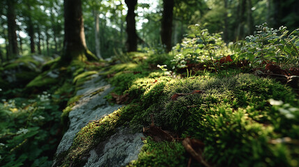 Obraz premium Moss on Forest Rock with Natural Sunlight