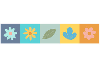 Colorful floral and leaf pattern in square tiles.