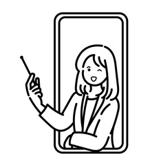 スマートフォンのAIファイナンシャルアドバイザーのイラスト　線画のみ