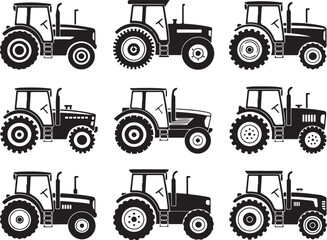 Fototapeta premium Diverse tractor silhouettes for agriculture and industry