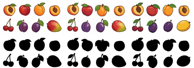 Fototapeta premium Assorted fruits with outlines and transparent background