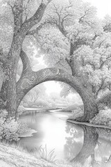 Serene Black and White Landscape Illustration