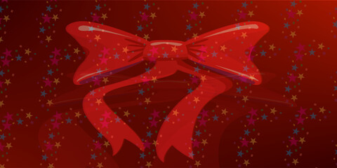Red ribbon isolated on maroon background with stars